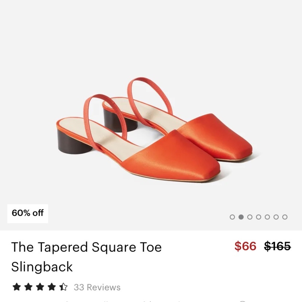 Everlane Tapered Square Toe Slingback red satin leather heeled shoes size 7